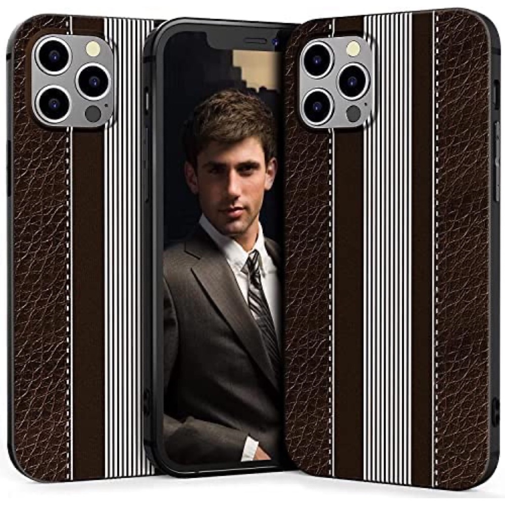 iPhone 12/12 Pro Soft Silicone Premium PU Leather Full Protective Striped Case